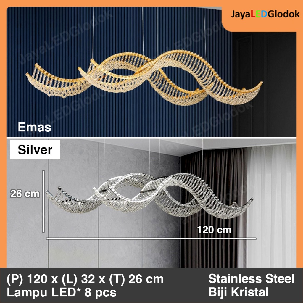 Lampu Gantung Minimalis Ruang Meja Makan Kitchen Island Ombak Gold Emas Silver 92