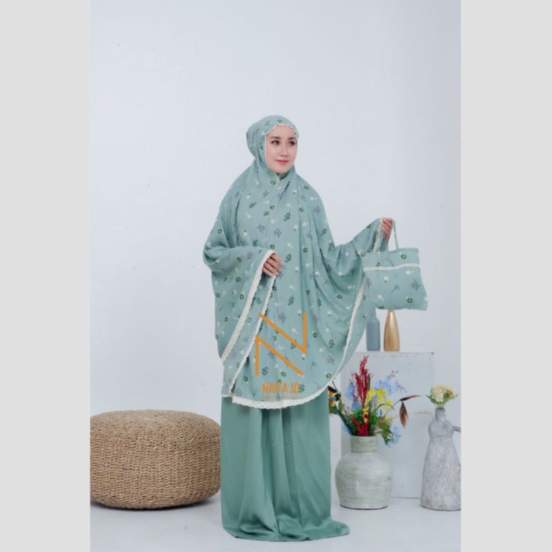 Mukena Rayon Jumbo Dewasa Rayon Printing (All Motif) Free Tas Kerut Kening