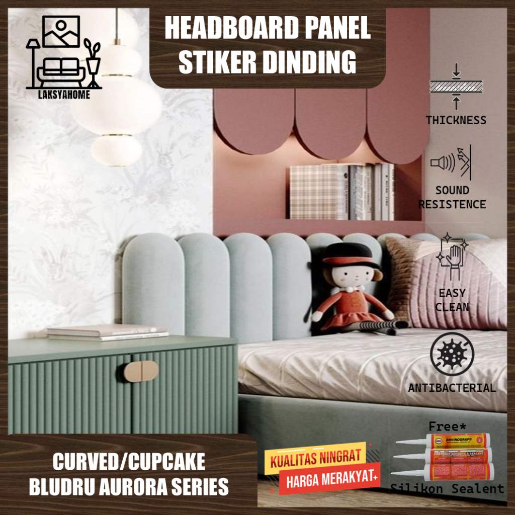 Headboard Panel Dinding 20x60 Cupcake Bludru Aurora Series Dekorasi Tempat Tidur & Wallpaper Dinding
