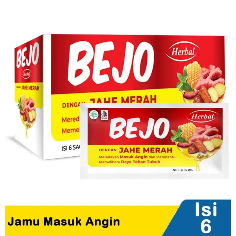 

Bejo Herbal dengan jahe merah obat masuk angin isi 6 sachet @ 15ml