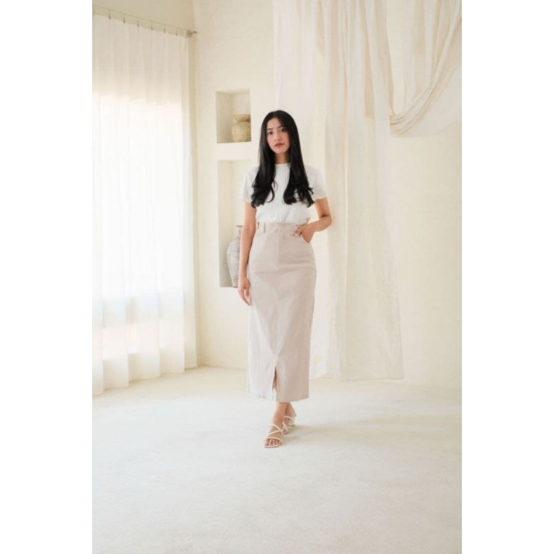 Rok Katun Twill Premium / Rok Span Panjang / Rok Belah Depan
