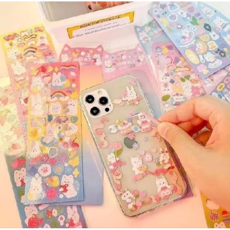 

Stiker mini lucu motif rabbit and bear