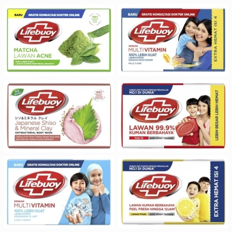Sabun Batang 100gram Lifebuoy Multivitamin Mild Care Biru Lemon Fresh Kuning Total 10 Merah Matcha L