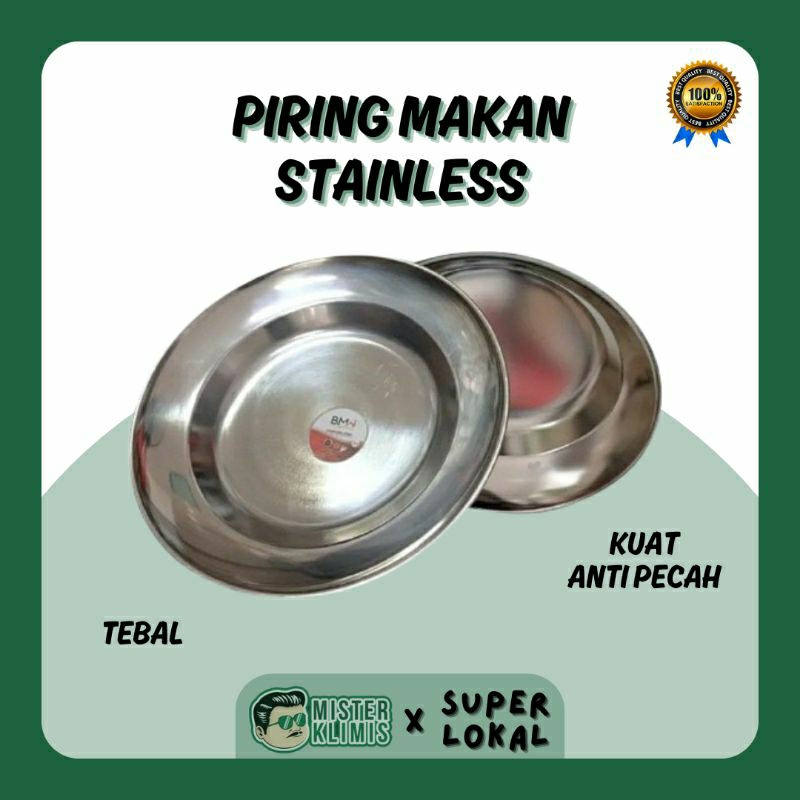 BMW Piring Makan Stainless 1 Lusin dan 6 Pcs Diameter 22 cm / Piring Makan Bahan Tebal