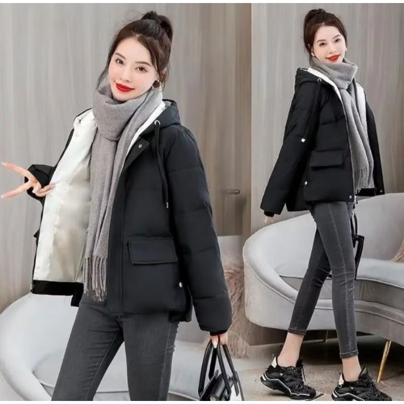 Jaket wanita hangat tebal/jaket hoodie wanita tebal/jaket mantel wanita