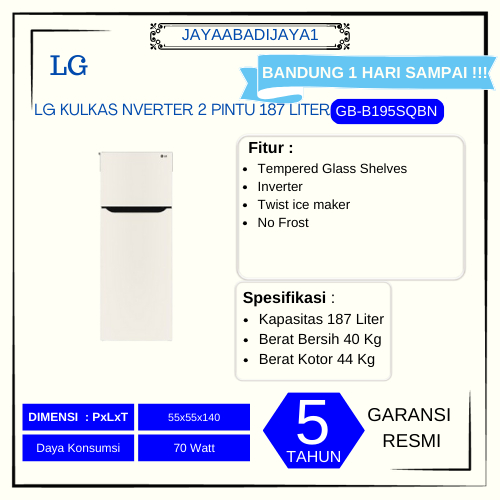 kulkas 2 pintu LG inverter type GB-B195SQBN