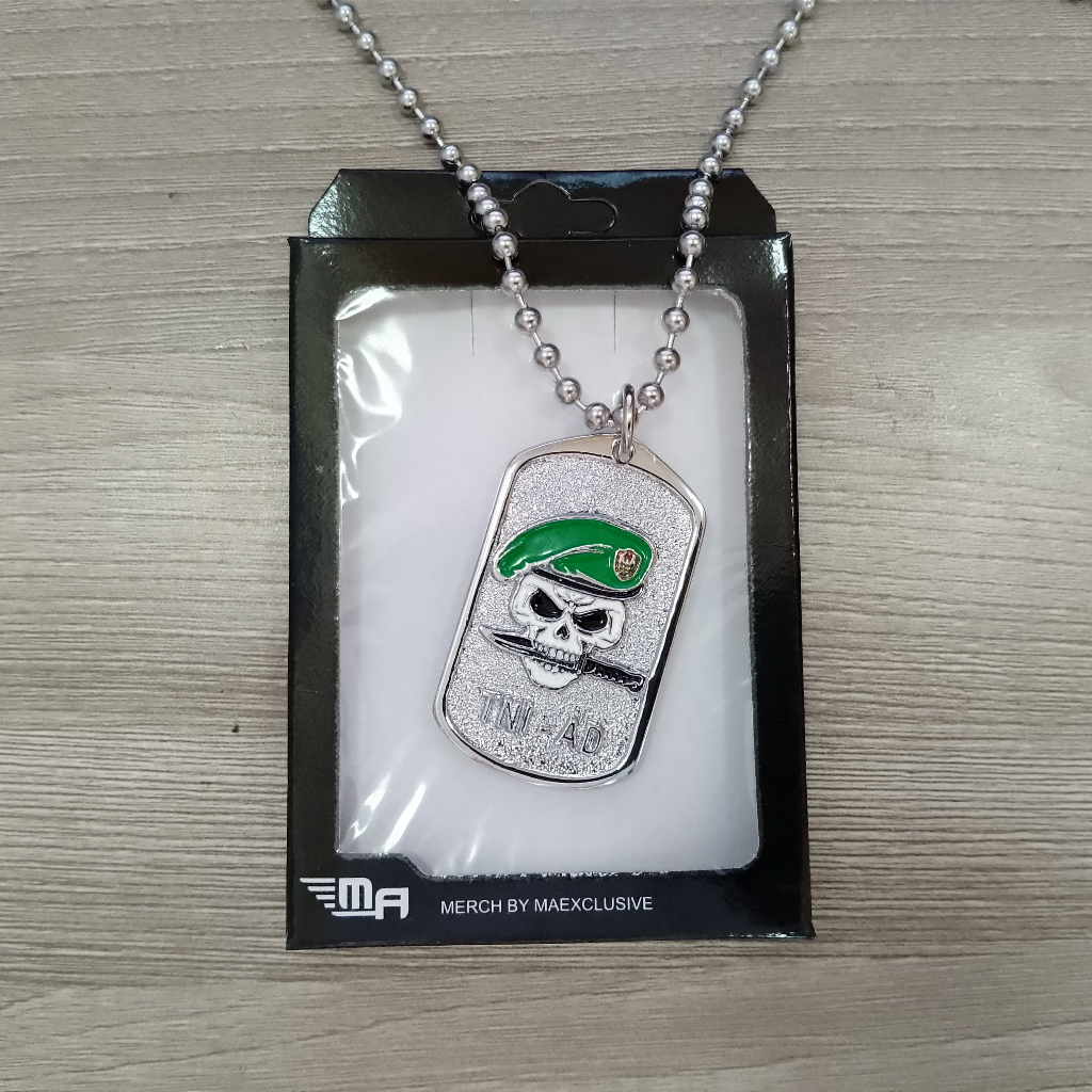 KALUNG TNI AD TENGKORAK DOG TAG LOGO KALUNG RANTAI PRIA KALUNG BARET HIJAU TNI AD
