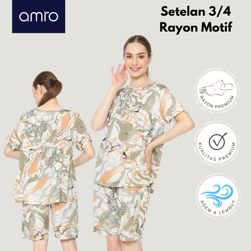 AMRO SLEEPWEAR - SYERA ONE SET - SETELAN 3/4 RAYON - SQ38