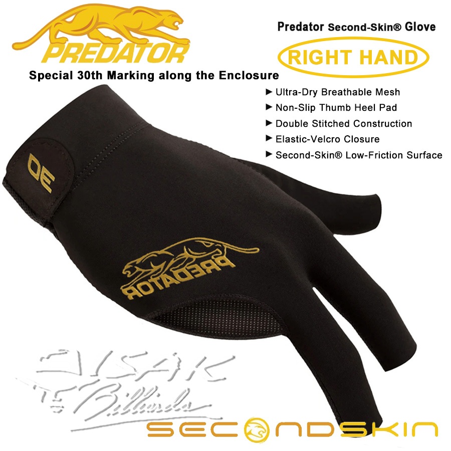 Predator Glove Black & Gold - RIGHT (KIDAL) - Billiard Glove 30th Anniversary Official Sarung Tangan