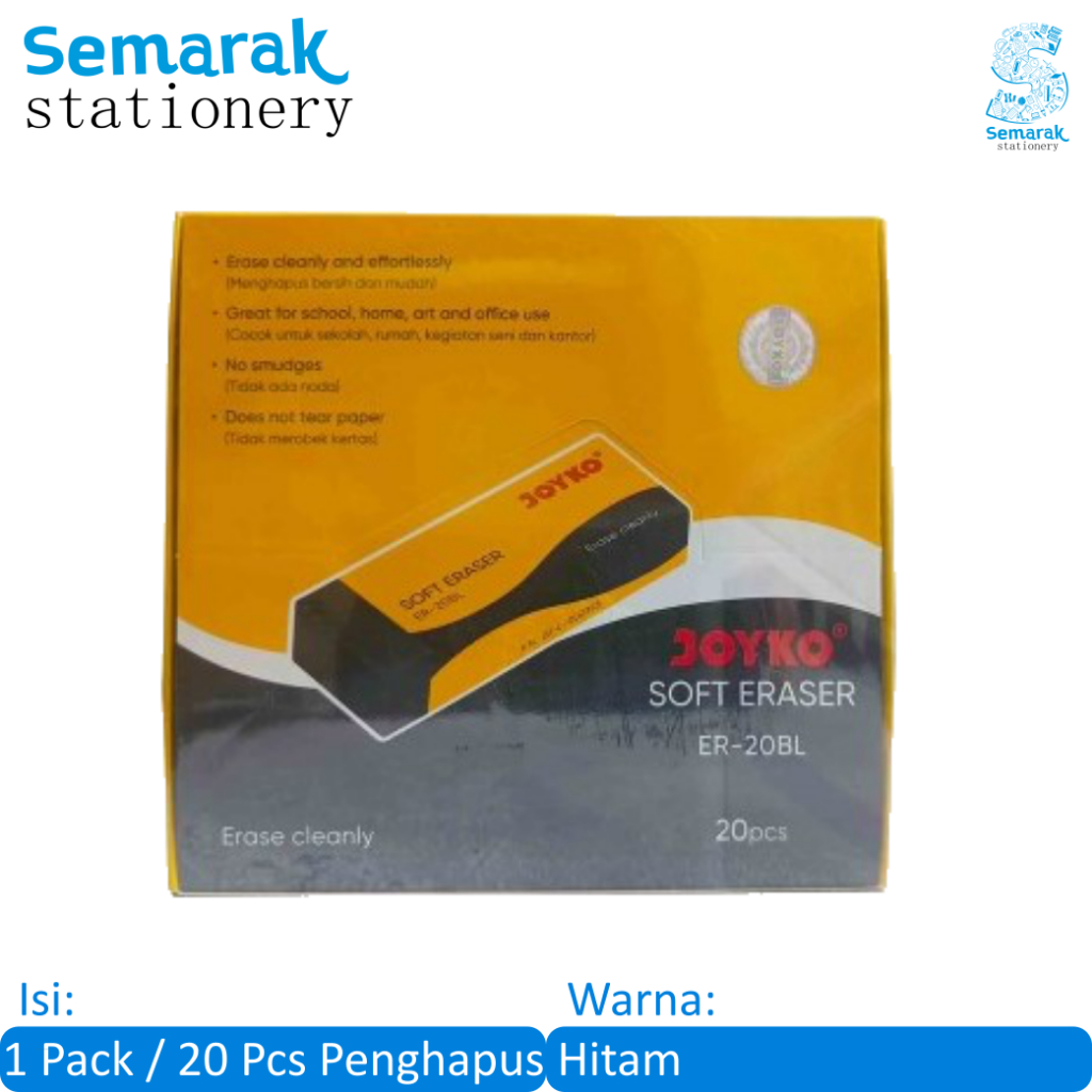 Joyko ER-20 BL Penghapus Pensil Besar - Hitam [1 Pack / 20 Pcs]