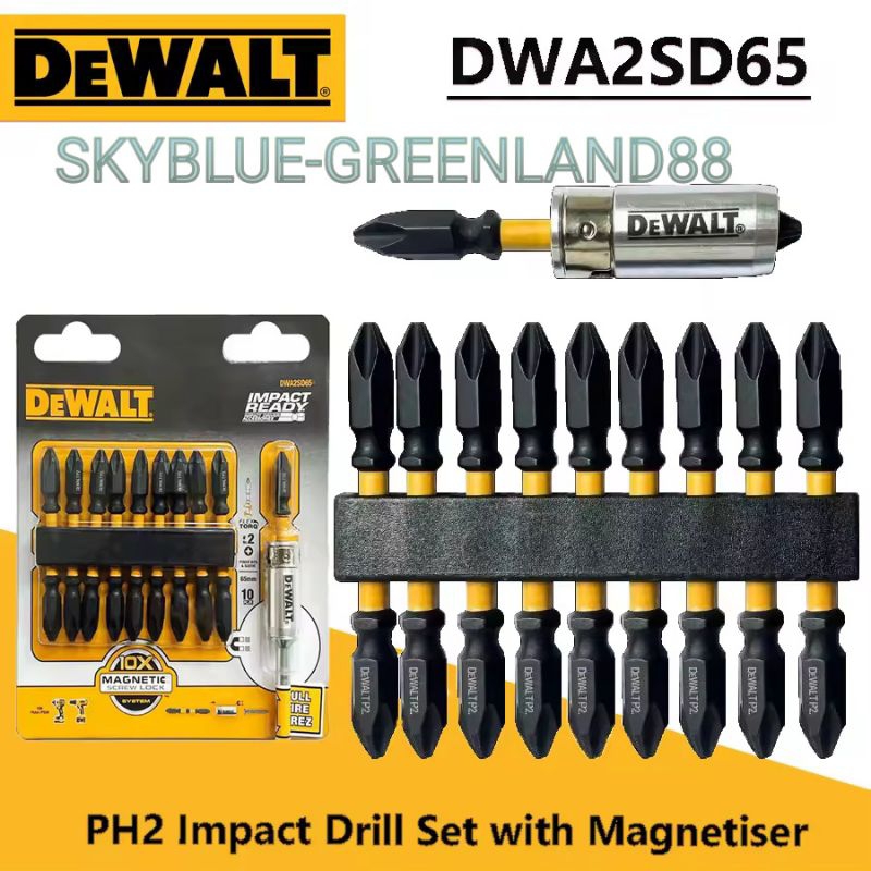 DEWALT DWA2SD65 Impact Drill Set with Magnetiser/Demagnetiser PH2x65mm Screw Bits Dewalt Obeng PH2 D