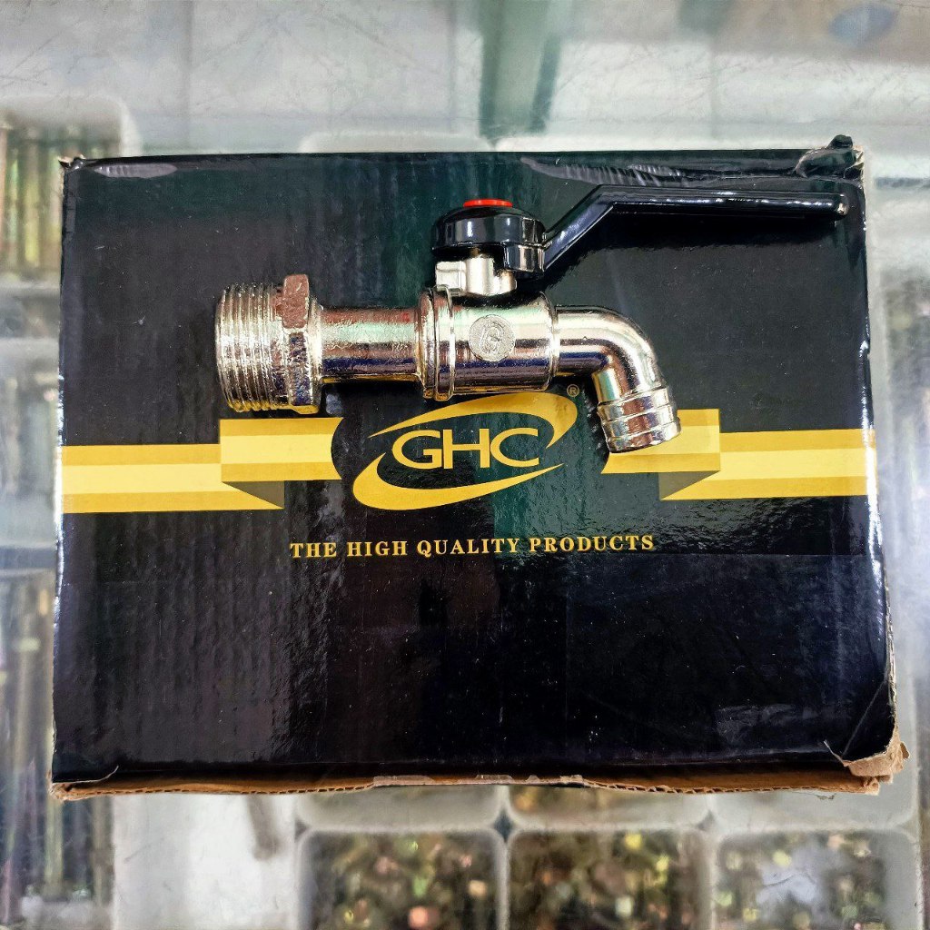GHC Kran Air Tembok 3/4" Kran Bola Gagang Hitam Nekel Kran Besi Gagang Hitam