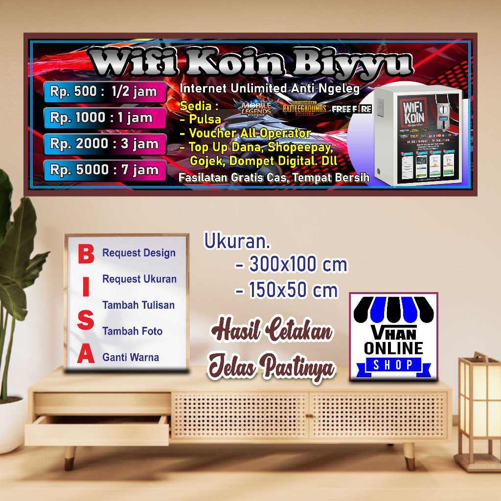 Cetak Banner Spanduk Usaha Wifi Koin Bahan Kuat