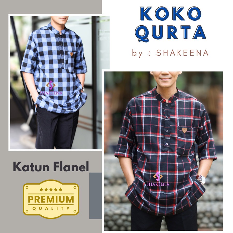 Baju koko pria dewasa terbaru premium motif kotak-kotak