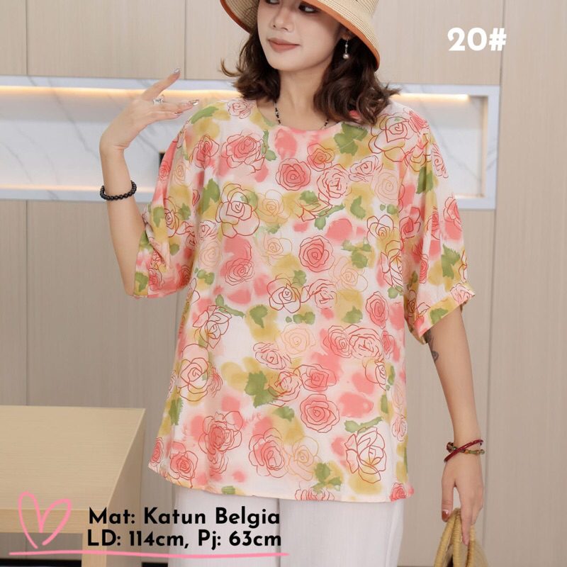Blouse katun motif bunga bunga