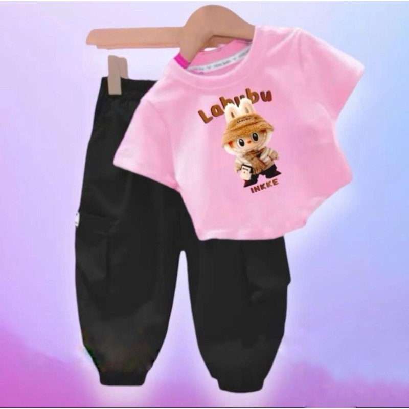 SETELAN CROP LABUBU CARGO ANAK PEREMPUAN 1-6 TAHUN