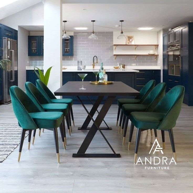 set 6 kursi makan meja makan minimalis modern kaki meja besi top jati