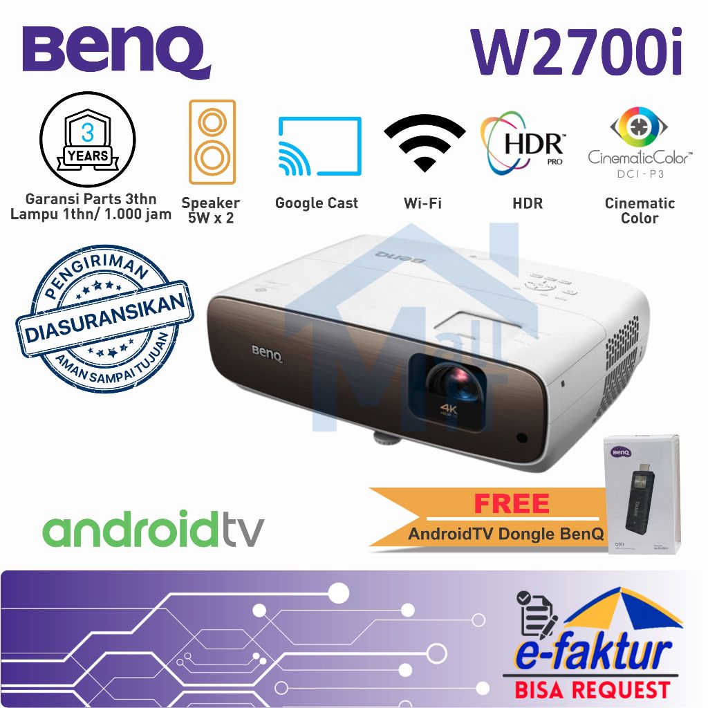 Proyektor BenQ W2700i 4K HDR-PRO Home Theater Short Throw Android TV