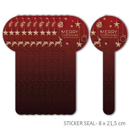 

( 10 pcs ) stiker tempel tople bulat kotak kue kering label sticker seal motif bintang merry christmas warna maroon size 8x21.5 cm