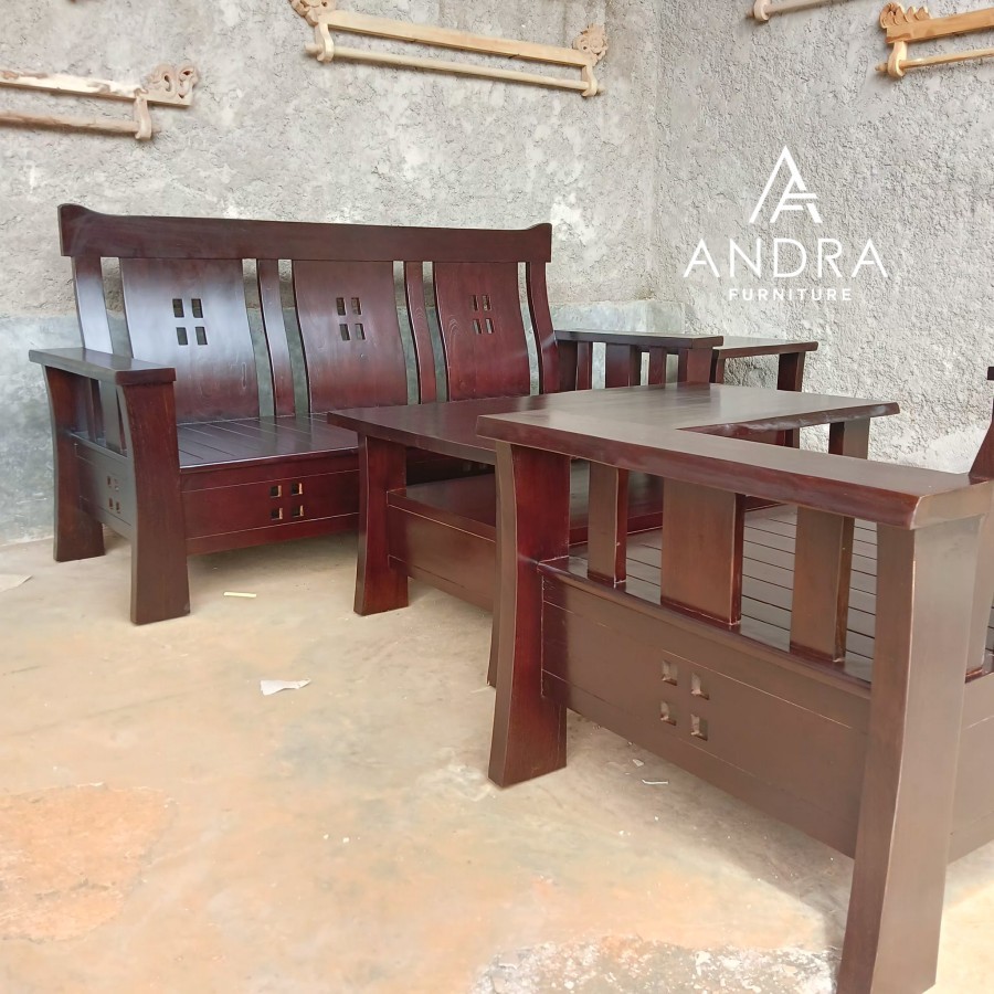 kursi tamu jati klasik minimalis kayunya tebal full jati 2 bangku meja