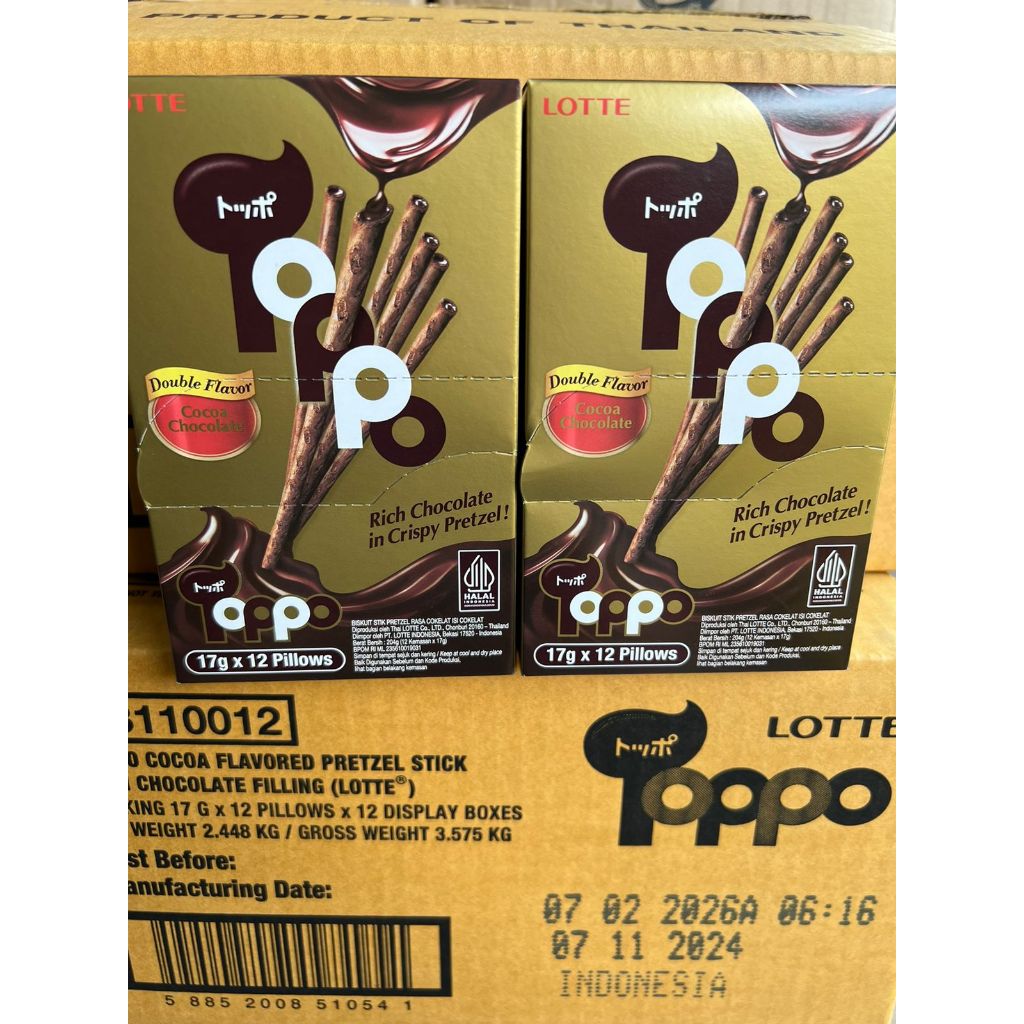 

LOTTE TOPPO 204 GR 1 PAK ISI 12 PCS Chocolate Stick