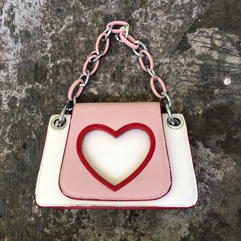 Preloved Tas Korean Lucu Sling Bag/Tas korean style/Tas Selempang Korea Love pink Lucu Vintage 90’S/
