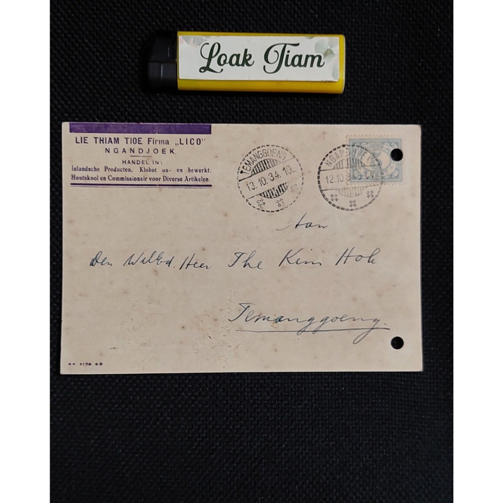 

kartu pos briefkaart lie thiam tioe firma ngandjoek 1934
