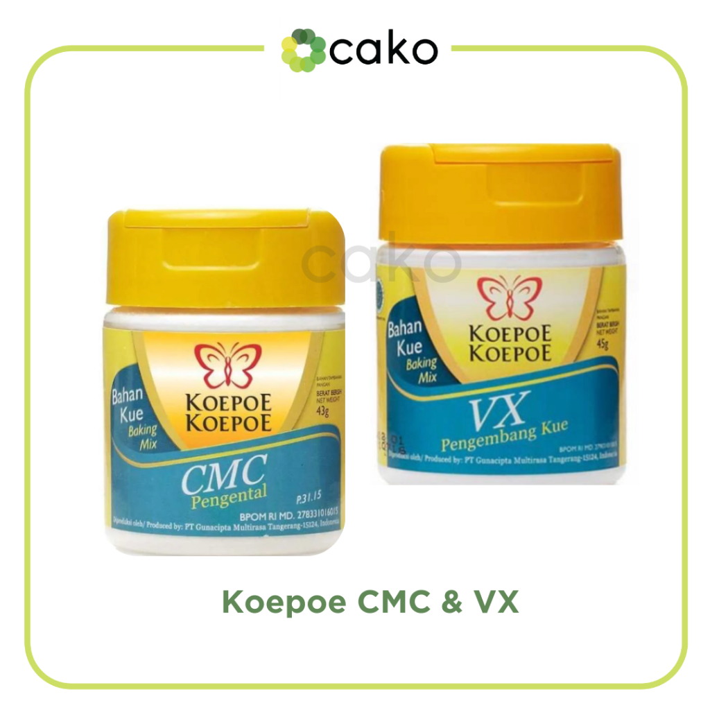 

Koepoe CMC 43gr (Pengental) & VX 45gr (Pengembang Kue) / Kupu Kupu