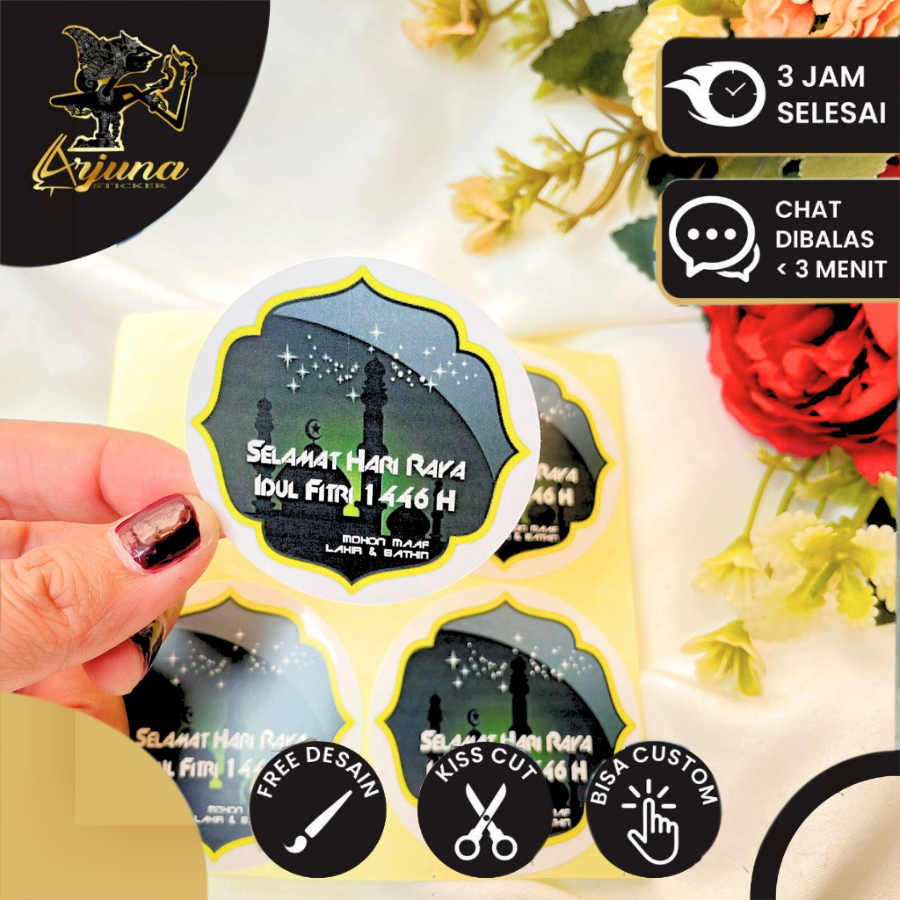 

5-8 Stiker Bulat Custom Idul Fitri Sticker Chromo Label Kemasan Ramadhan Lebaran Bentuk Bulat Arjuna