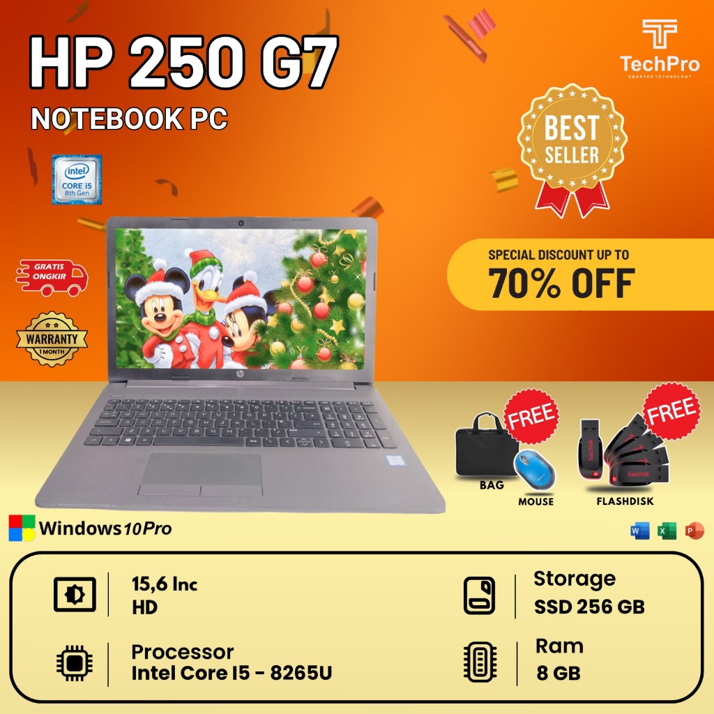 Laptop HP 250 G7 (Core i5-8265U, 8GB, 256GB SSD , Win 10 Pro, 15.6 Inch)