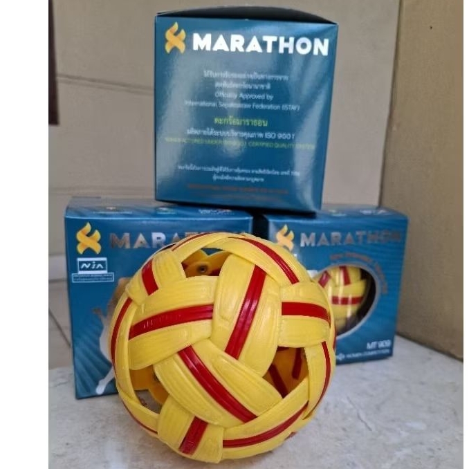 BOLA SEPAK TAKRAW MT 909 ORIGINAL MARATHON bola takraw list merah