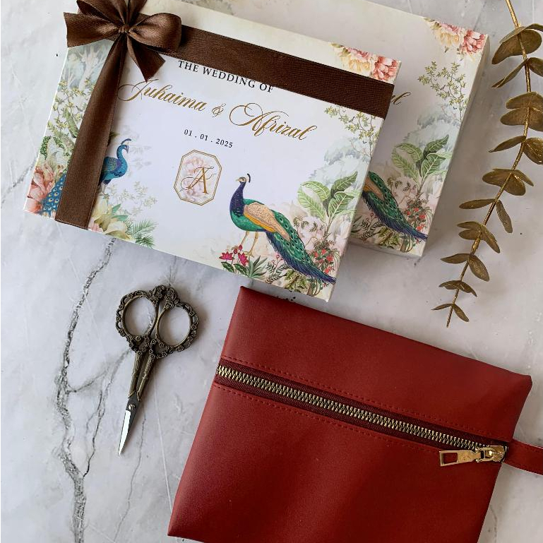 SOUVENIR PERNIKAHAN POUCH ZIPPER Z3-1 18 x 14 CM INCLUDE PACKING PAPER BOX FULL PITA DESAIN CUSTOM Z