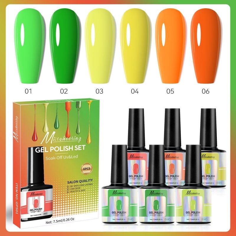 Misscheering Nail Polish Set isi 6 - Set isi 6 Nail Polish Gel - Set isi 6 Kutek Gel - Set Kutek UV 