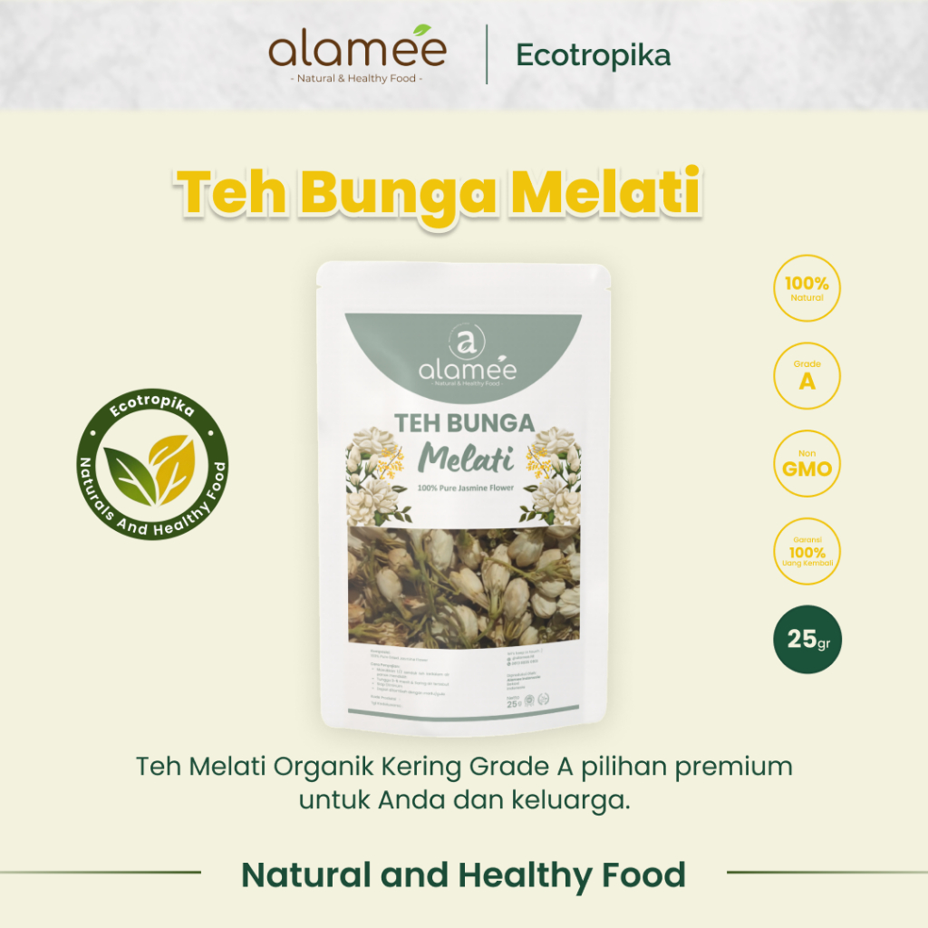 

Teh Bunga Jasmine LEAF ORGANIC Melati Kering Dried Tea Murni Organik Premium Kemasan 25gr
