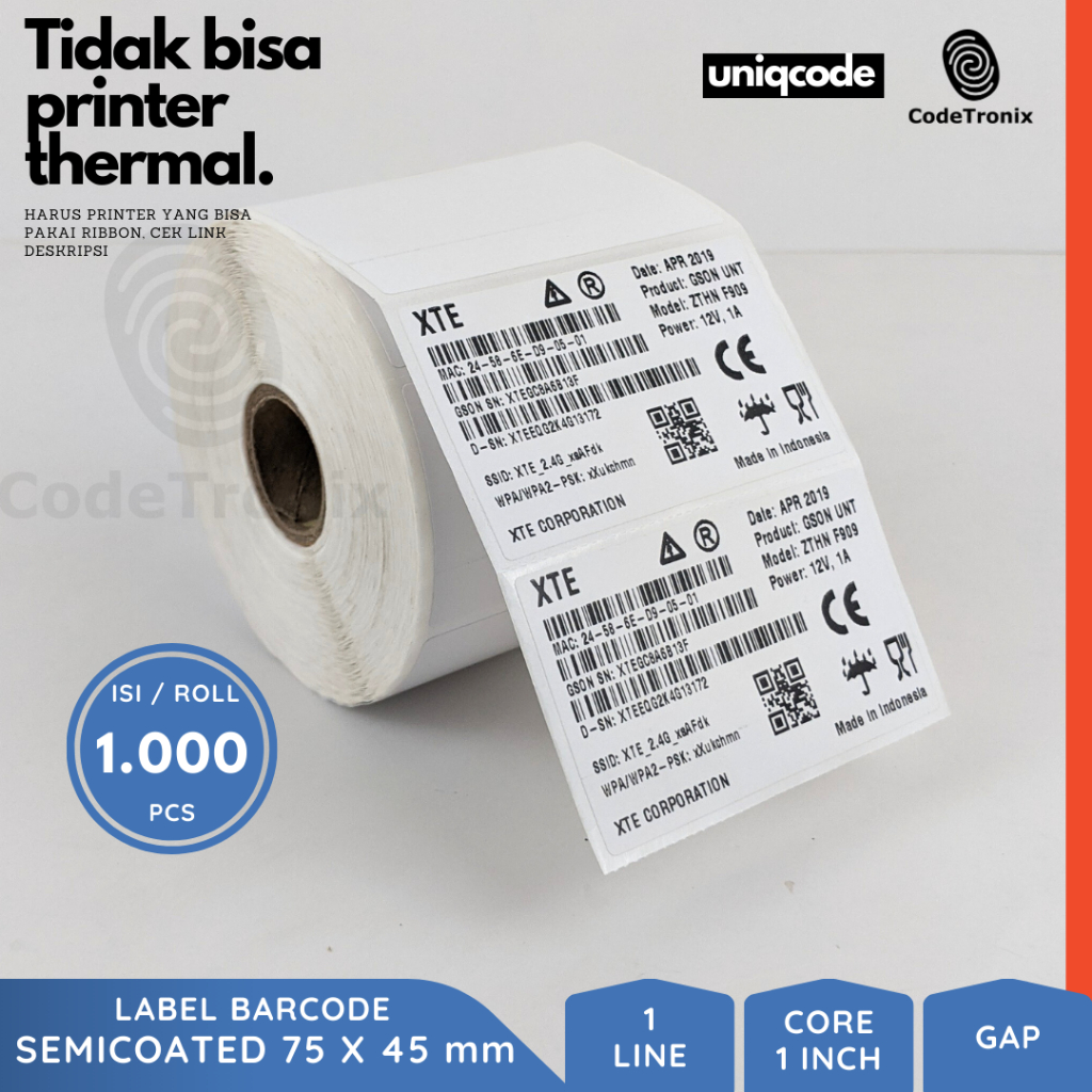 

Label Sticker Kertas Semicoated 75x45 Stiker Barcode Roll 1 Line 1000 pcs