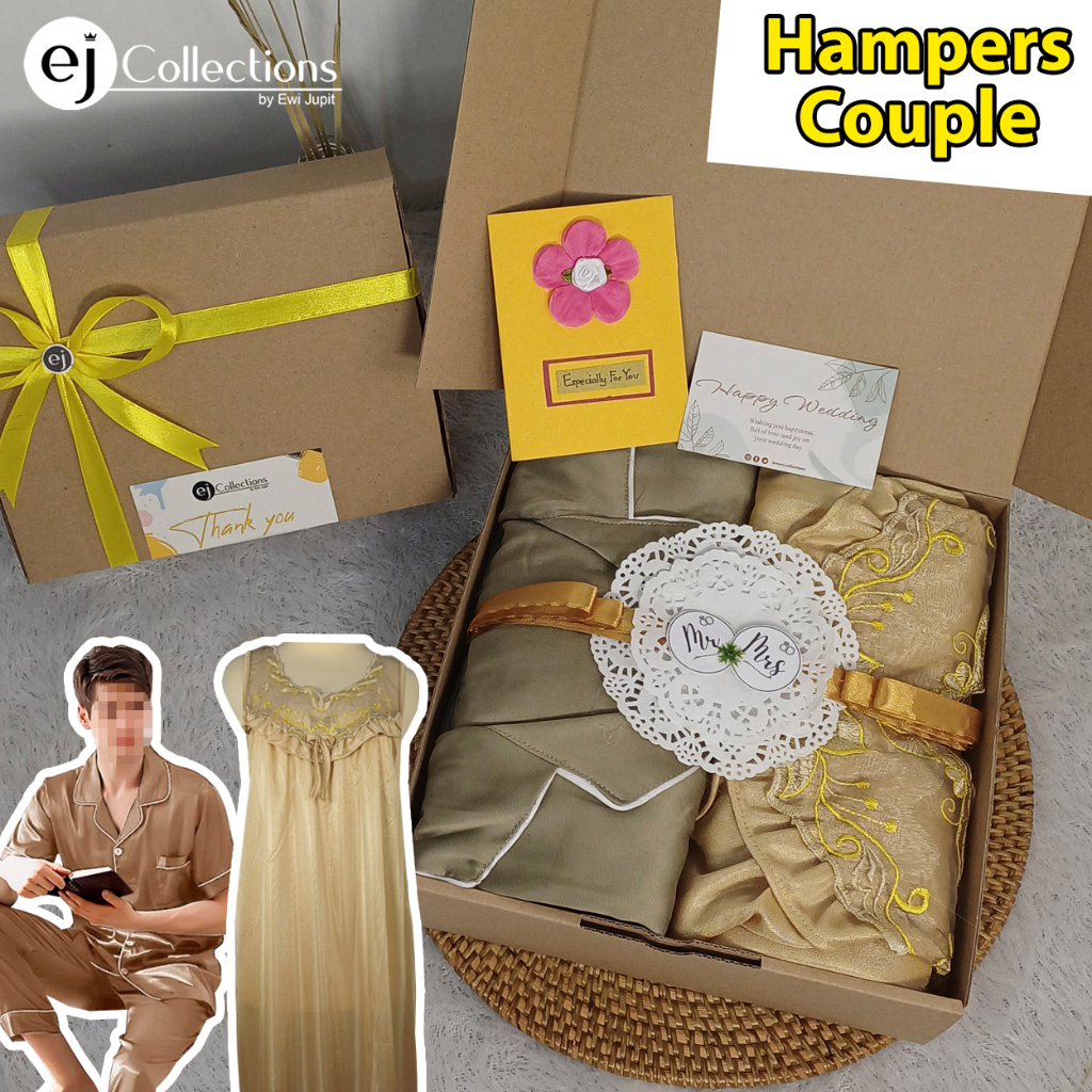Hampers Wedding Kado Baju Tidur Couple / Hadiah Pernikahan Setelan Piyama Pria dan Lingerie Wanita