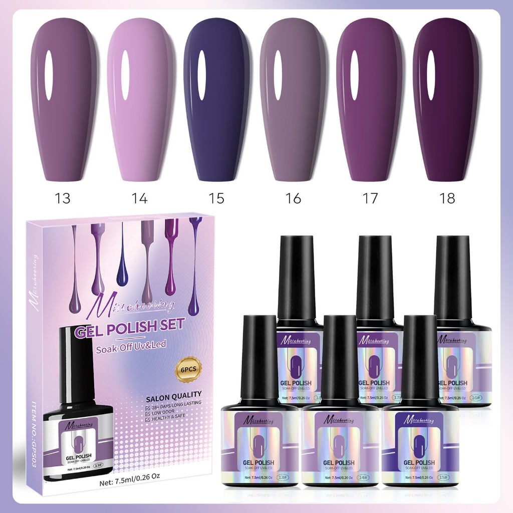 Misschering Gel Polish Set Soak-Off Uv&Led - Set isi 6 Nail Polish Gel - Set isi 6 Kutek Gel - Set K