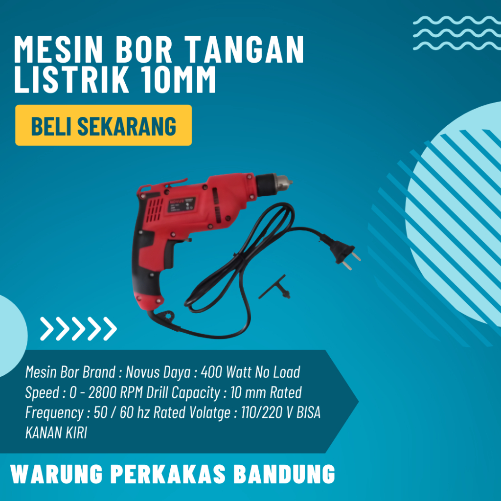 Mesin Bor Bolak Balik Novus Bor Listrik Besi Kayu Baja Ringan 10mm
