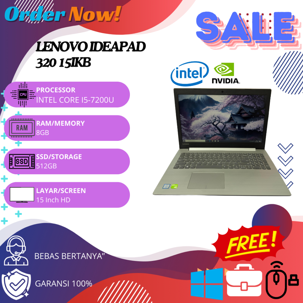 Lenovo Ideapad 320 15IKB Intel Core i5 Gen 7 NVIDIA GeForce 940MX - Free Mouse Wireless, Tas, dan Mo
