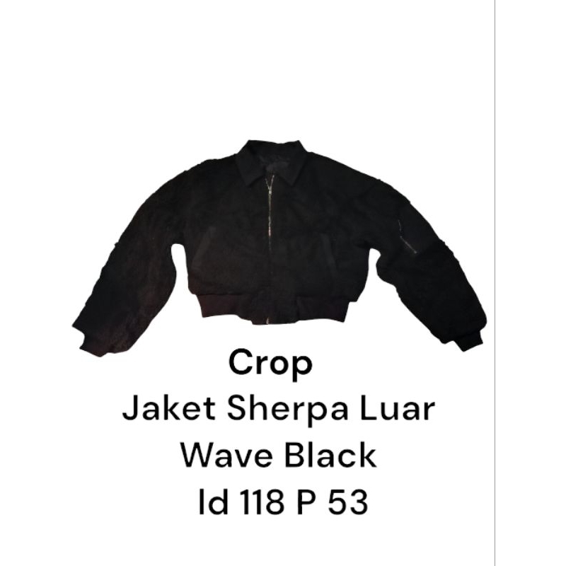 Jaket Wave Crop Sherpa Luar Black