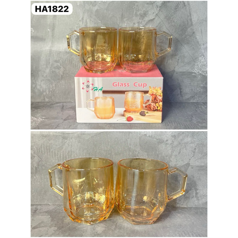 GELAS KACA SET GOLD DAN BENING / MUG UNIK KACA BELING ISI 2 -GELAS TEH-CANGKIR -GELAS KOPI