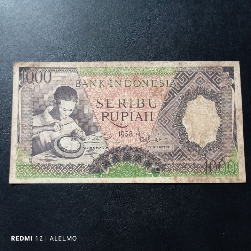 uang kertas kuno 1000 rupiah pekerja tahun 1964 bekas asli
