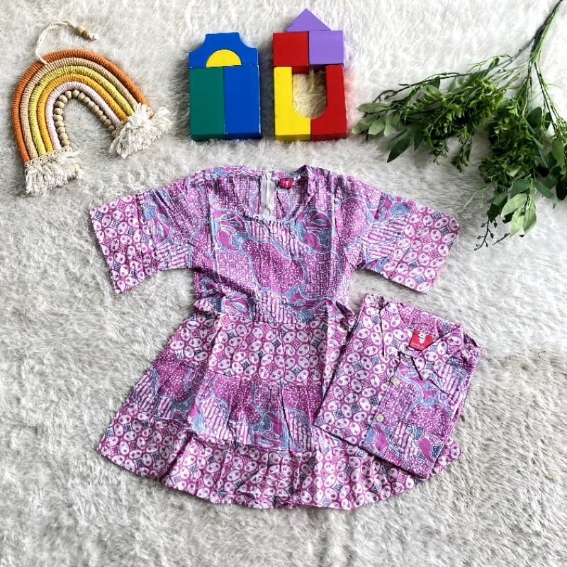 Dress Batik Anak Dan Kemeja Batik Anak Couple Soft Kombinasi Pink Batik Dres Batik Anak Perempuan