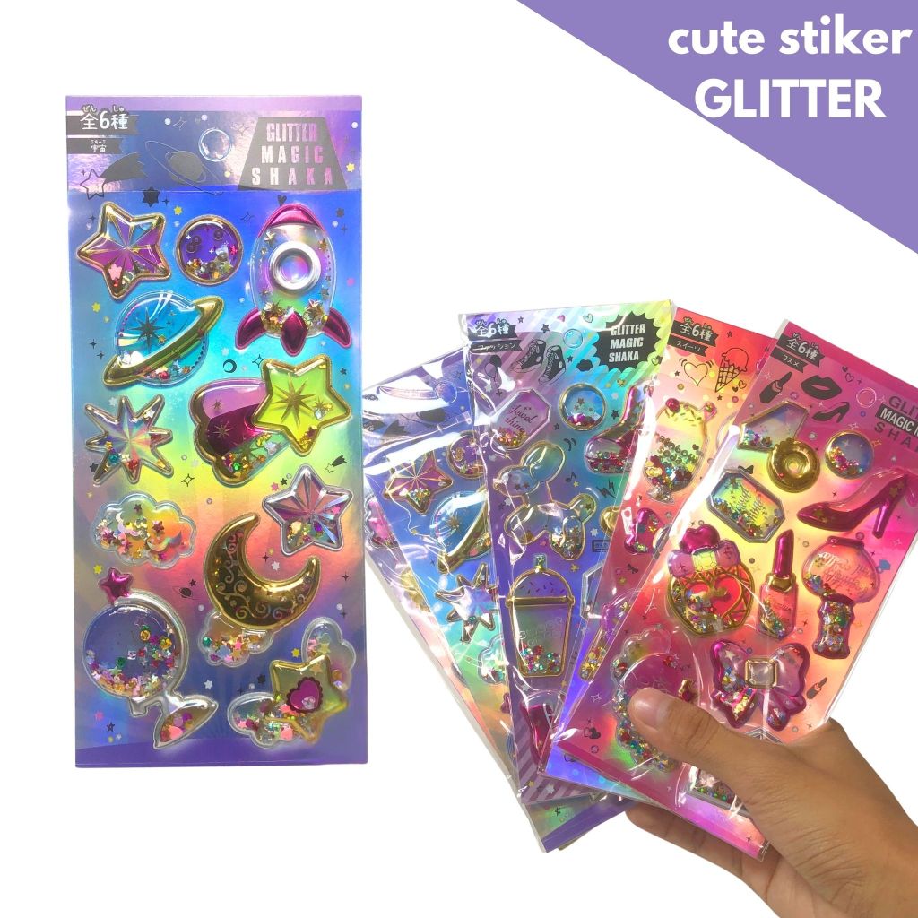 

Stiker 3D Sparkle Glitter Sticker Glitter Magic Impor Tempelan Stiker Timbul Karakter Lucu Mix Sticker Mainan Anak
