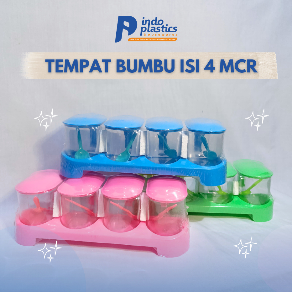 Tempat/Wadah Bumbu Dapur Plastik Isi 4 MCR TB + Sendok