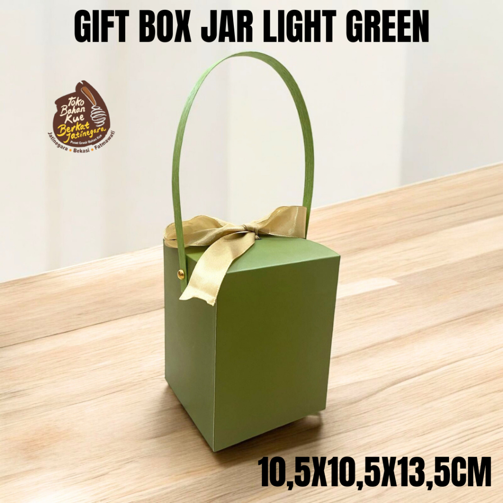 

GIFT BOX JAR LIGHT GREEN 10,5X10,5X13,5CM / BOX LEBARAN ISI 1 JAR 600 ML / BOX JAR CANTIK