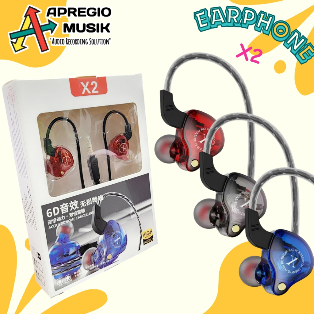 X2 Dynamic Wired Earphones in ear monitor IEM no mic monitor panggung