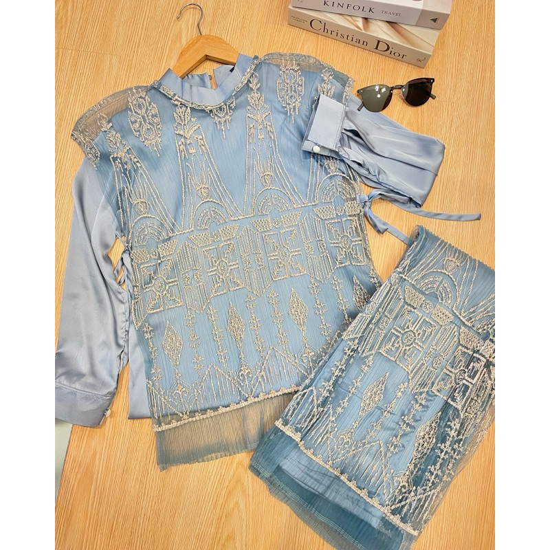 ONE SET TULE ARMANI SILK PREMIUM (Perpaduan Tulle plist premium dan bahan arnami silk halus) Baju Wi