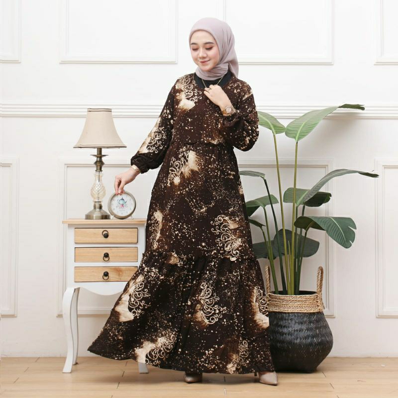 Gamis rayon tuwil - Gamis twill Ori Pekalongan Motif Merbaru Madongan Susun Rempel 2025 Floy Premium