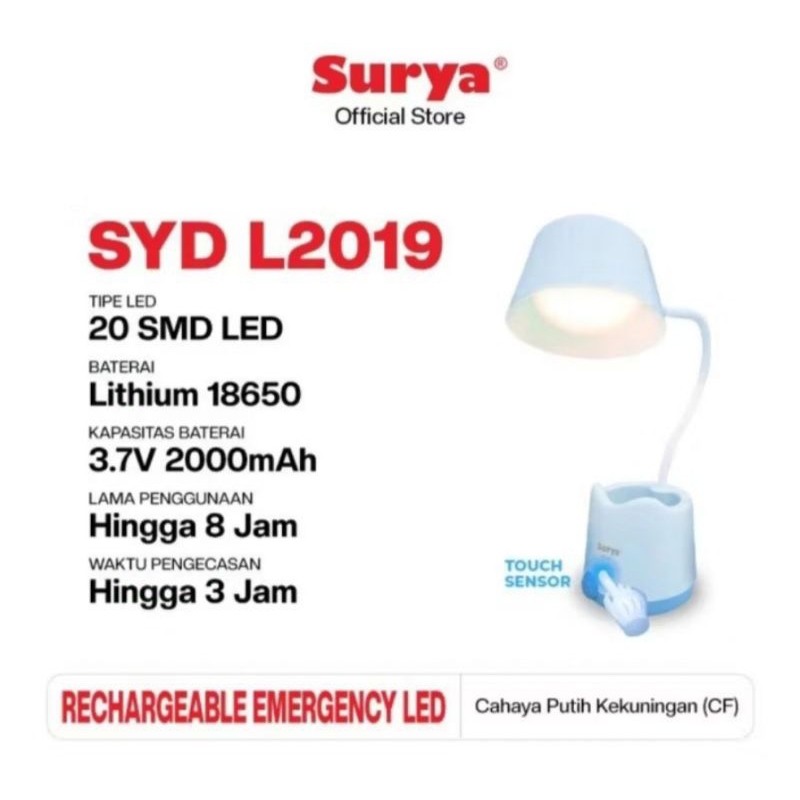 Lampu Belajar / Lampu Meja Surya SYD L2019 LED CF Rechargable - Lampu Meja/Belajar Cas